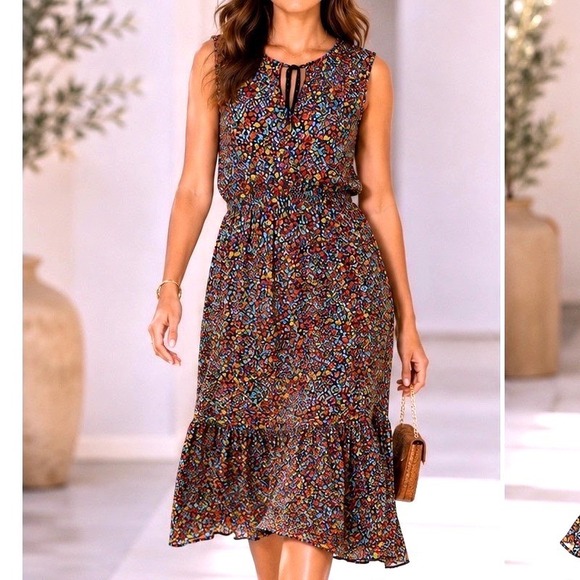 Tommy Hilfiger Dresses & Skirts - Tommy Hilfiger Women 8 Black Multicolor Floral Tiered Midi Dress Cottagecore
